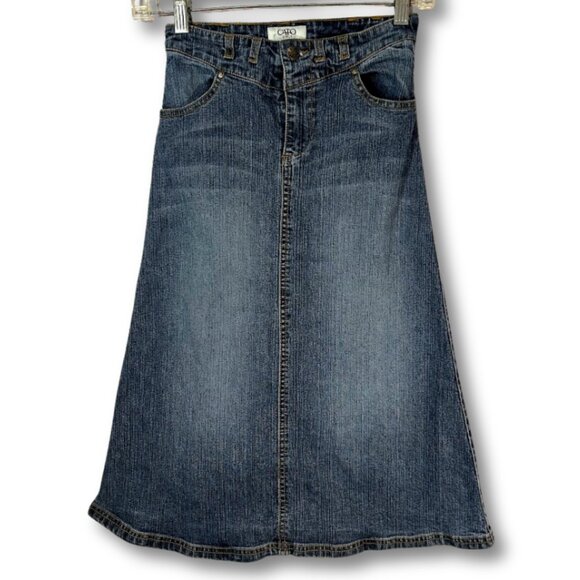 Cato Denim Skirt Girls 10 Blue Medium Wash Pockets Maxi Stretch Modest Pentecost - Picture 1 of 8